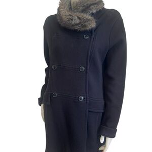 CAbi Black and Brown Pea Coat with Double-Breasted Design